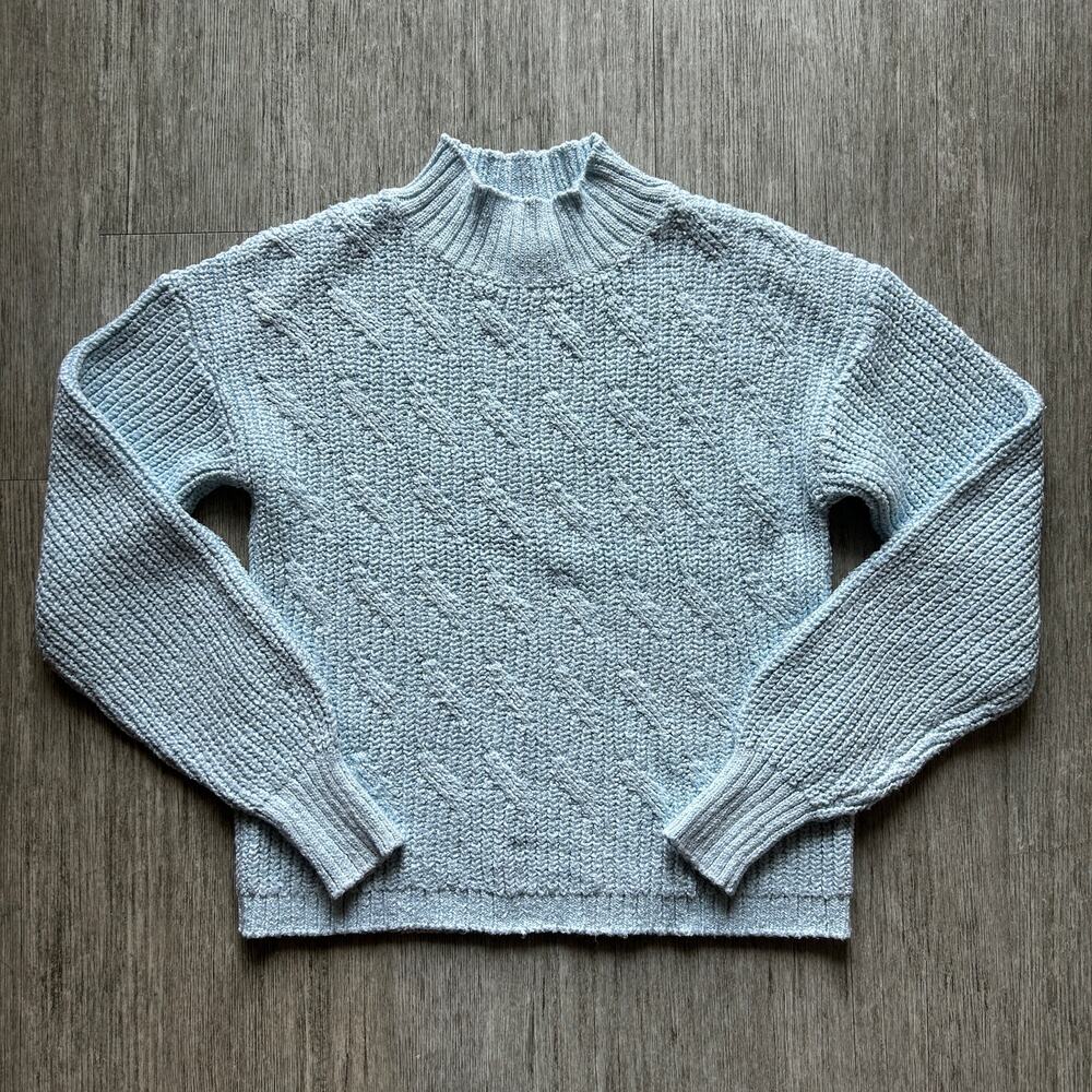 J. Crew Ice Light Blue Mock Turtleneck Cable Knit Soft Pullover Sweater Size XS